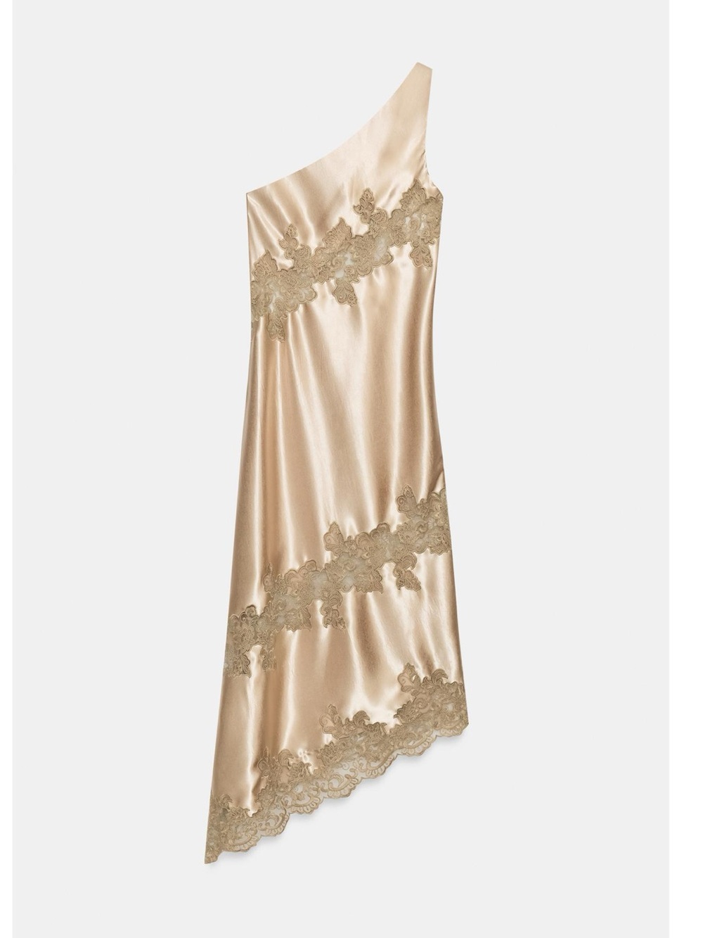 Zara Asymmetric Lingerie Style Midi Dress in Soft Gold - Picture 8 of 11